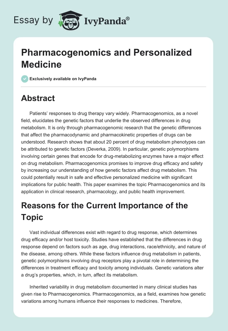 Pharmacogenomics and Personalized Medicine. Page 1