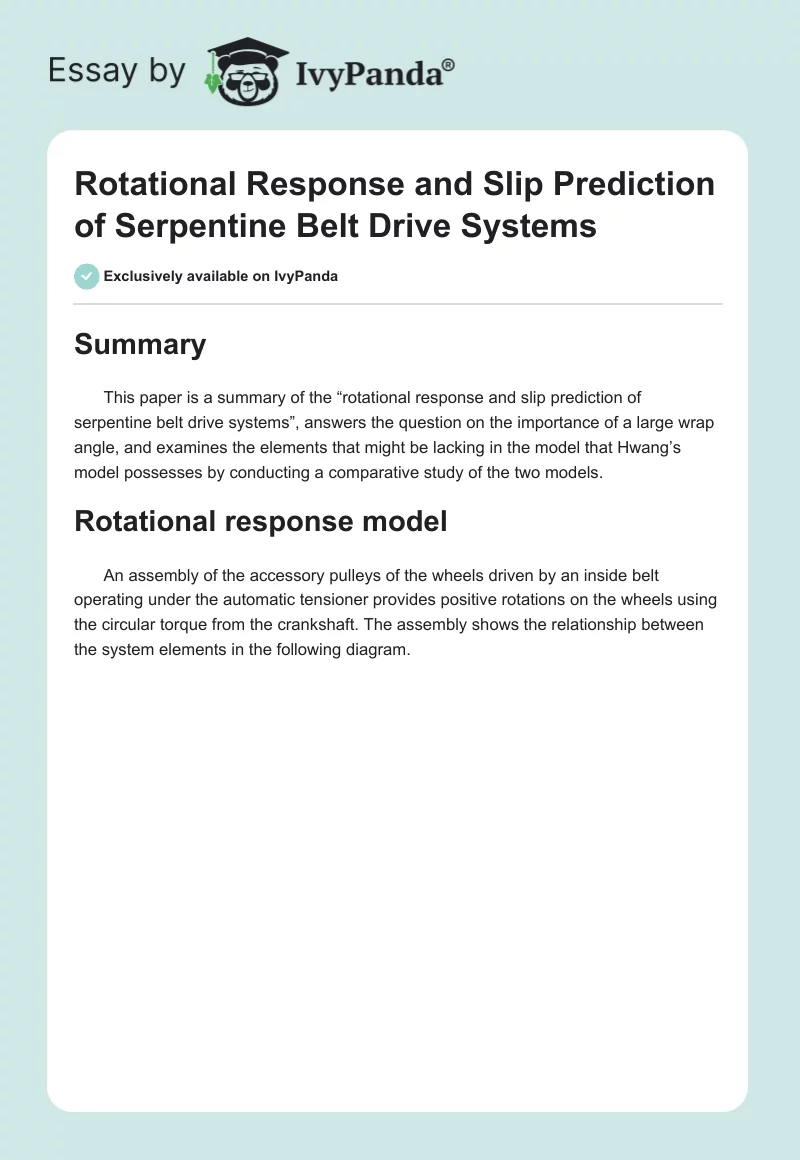 Rotational Response and Slip Prediction of Serpentine Belt Drive Systems. Page 1