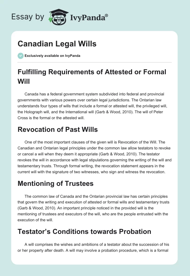 Canadian Legal Wills. Page 1