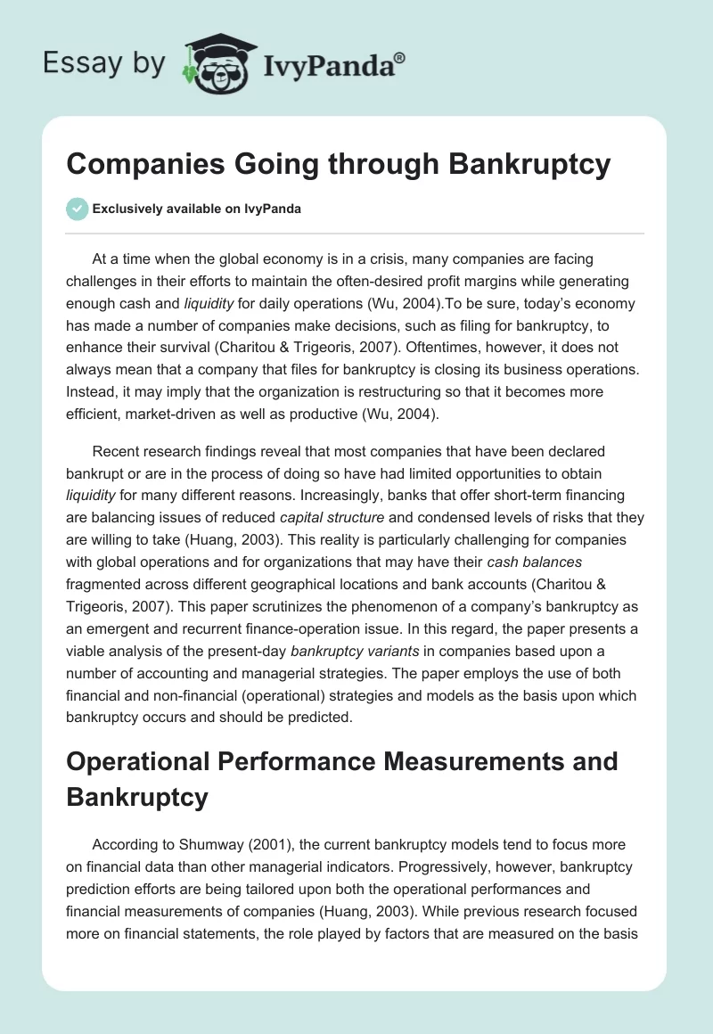 Companies Going through Bankruptcy. Page 1