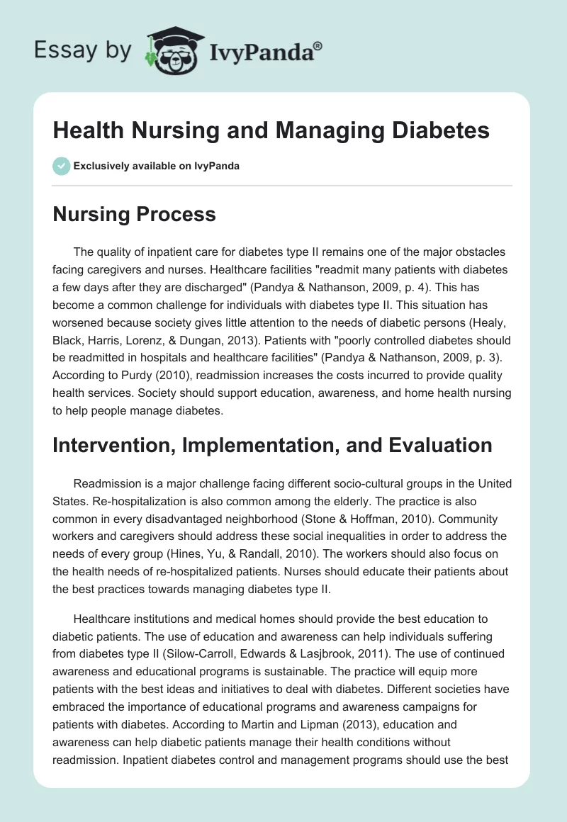 Health Nursing and Managing Diabetes. Page 1