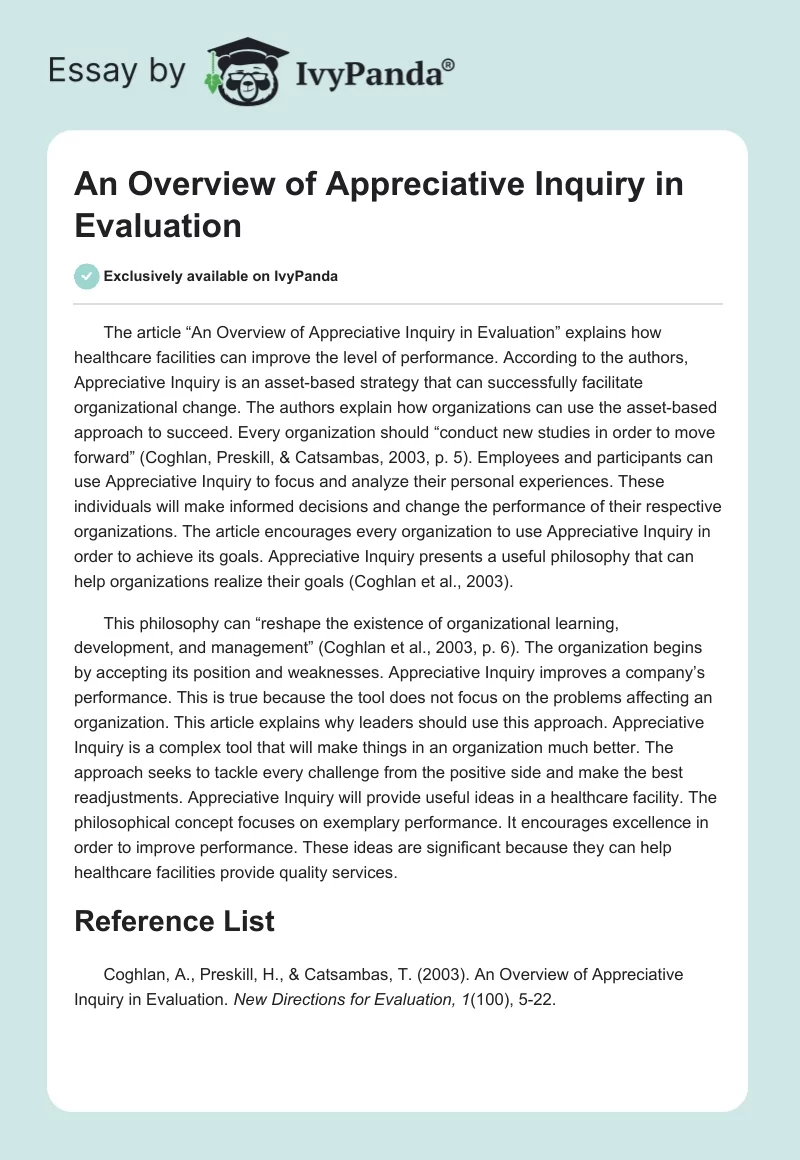 An Overview of Appreciative Inquiry in Evaluation. Page 1