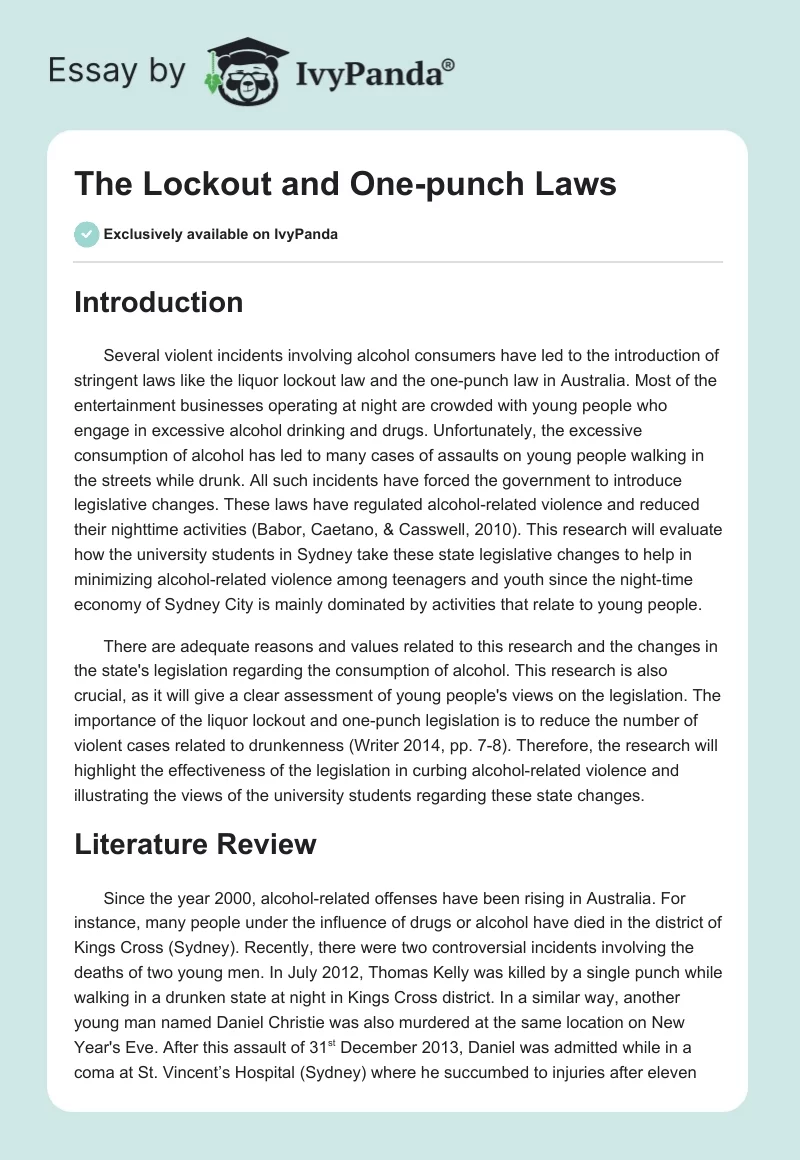 The Lockout and One-punch Laws. Page 1