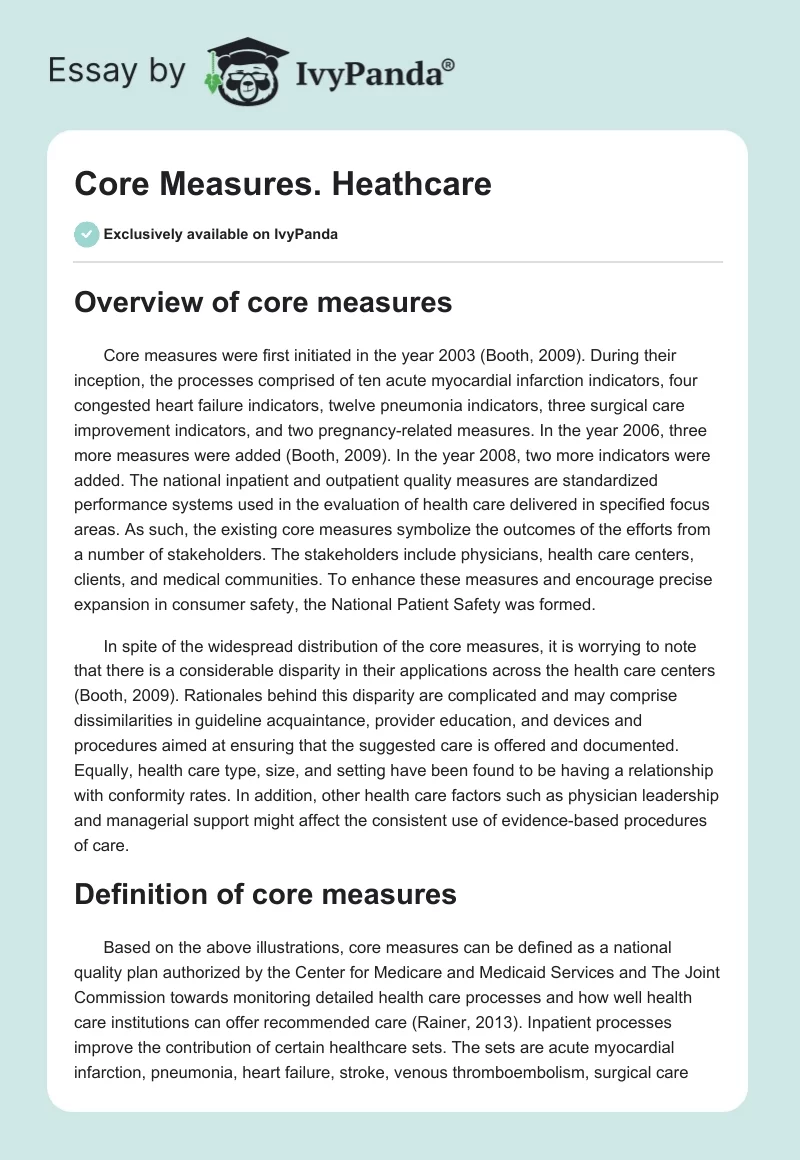 Core Measures. Heathcare. Page 1
