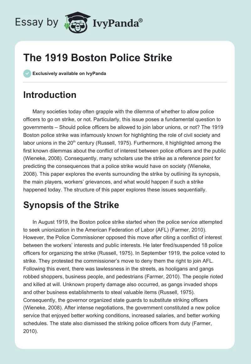 The 1919 Boston Police Strike. Page 1