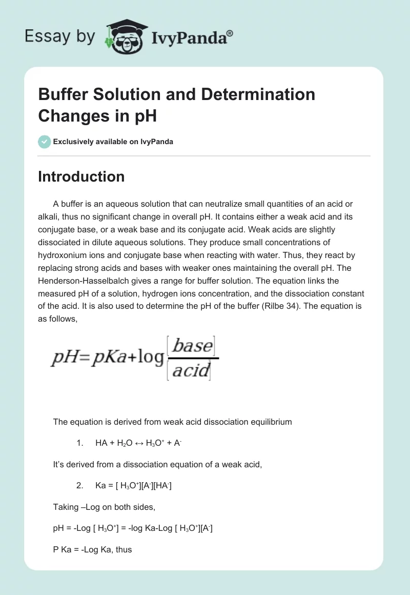 Buffer Solution and Determination Changes in pH. Page 1