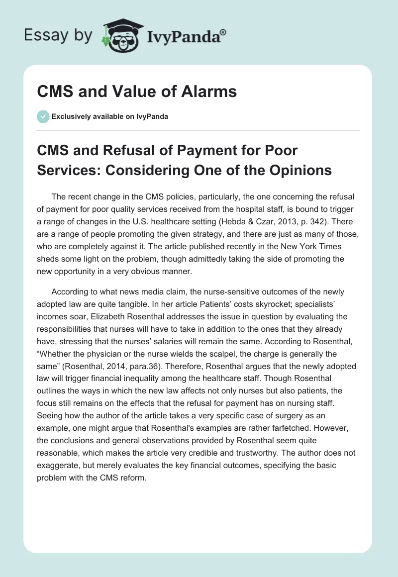CMS and Value of Alarms. Page 1