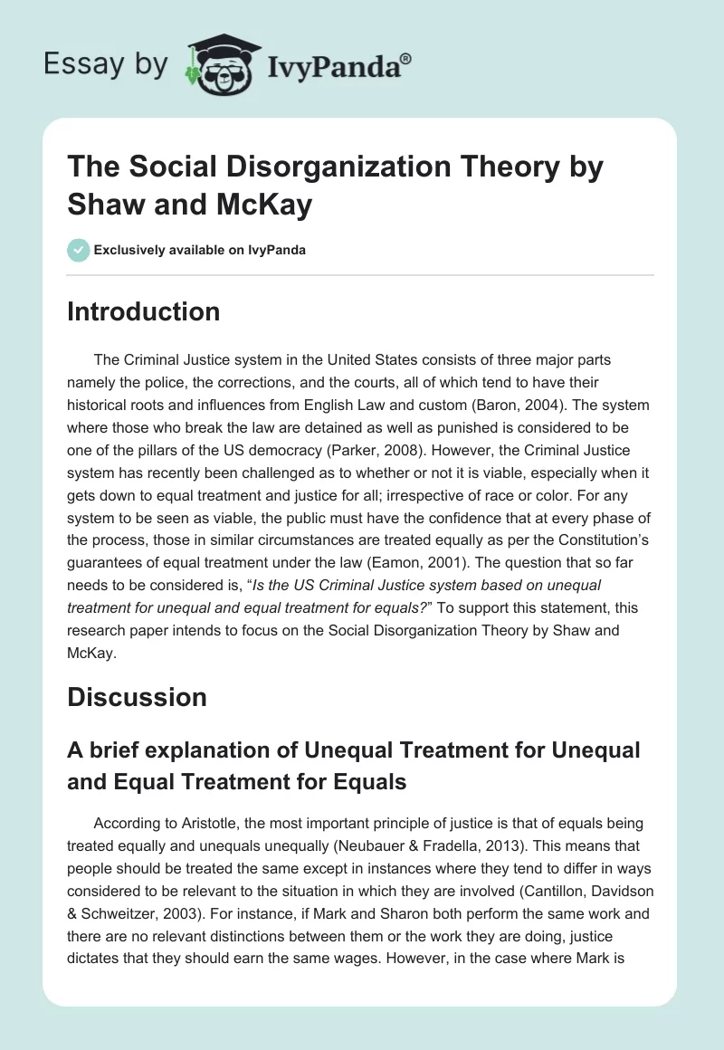 The Social Disorganization Theory by Shaw and McKay. Page 1