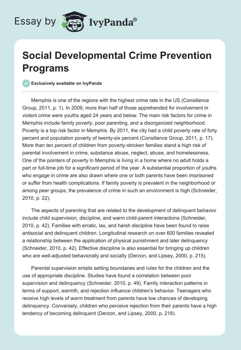 Social Developmental Crime Prevention Programs. Page 1
