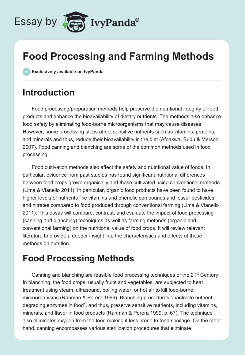 Food Processing and Farming Methods. Page 1