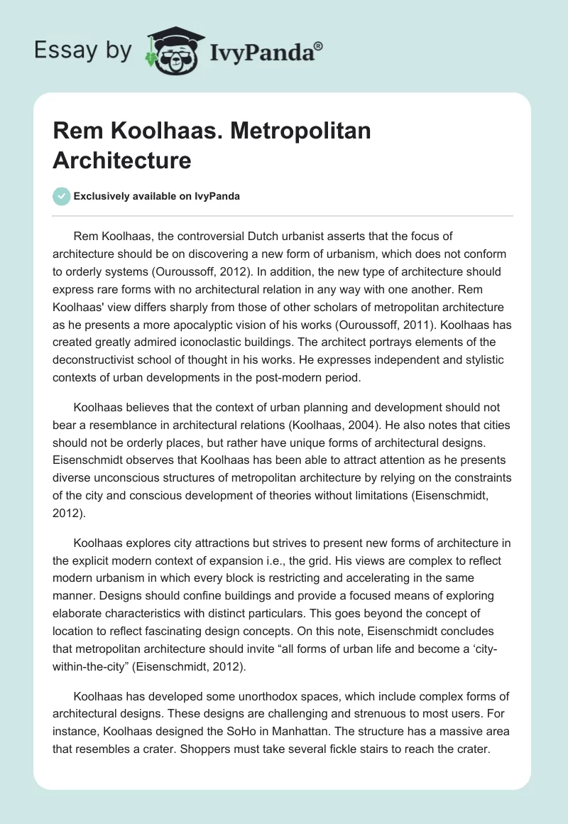 Rem Koolhaas. Metropolitan Architecture. Page 1