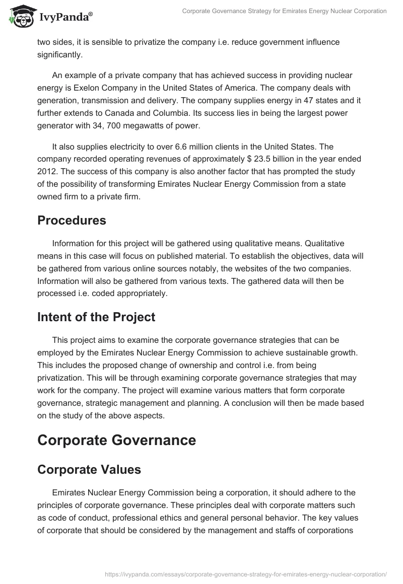 Corporate Governance Strategy for Emirates Energy Nuclear Corporation. Page 2