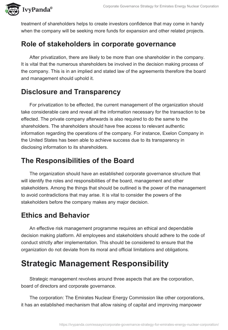 Corporate Governance Strategy for Emirates Energy Nuclear Corporation. Page 4
