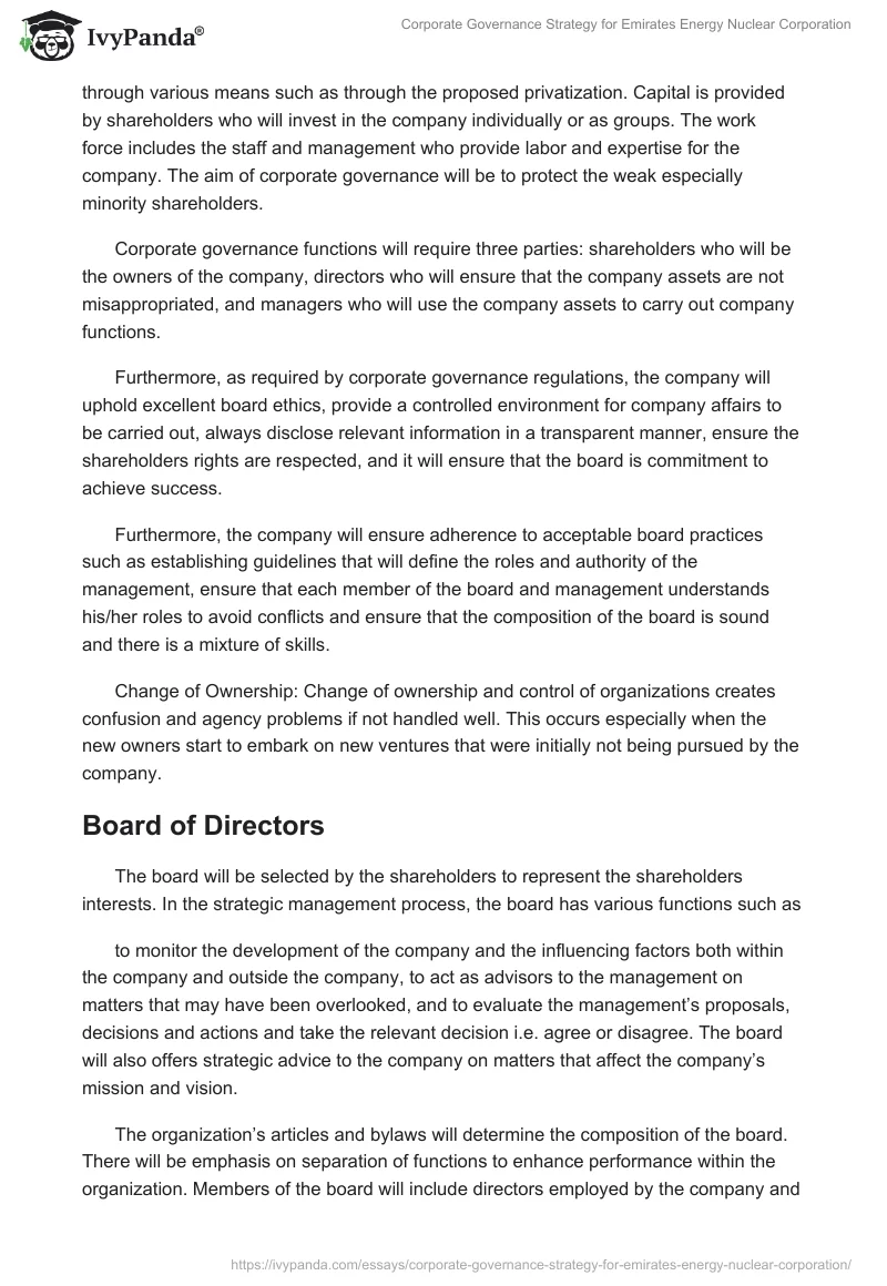 Corporate Governance Strategy for Emirates Energy Nuclear Corporation. Page 5