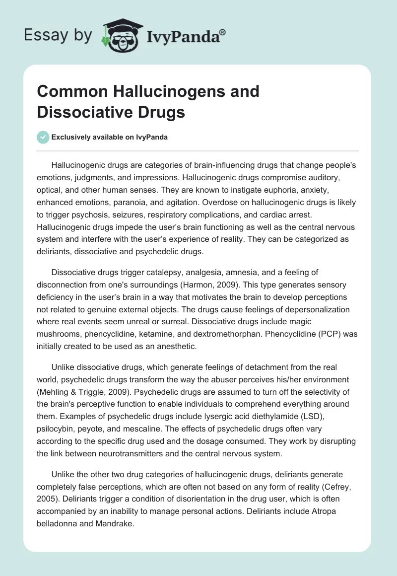 Common Hallucinogens and Dissociative Drugs. Page 1