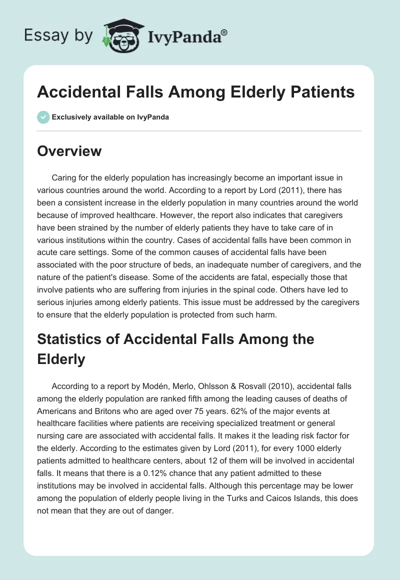 Accidental Falls Among Elderly Patients. Page 1