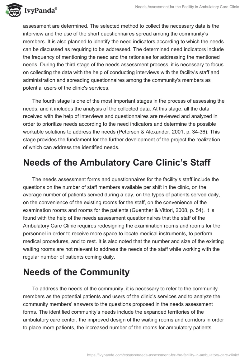 Needs Assessment for the Facility in Ambulatory Care Clinic. Page 2