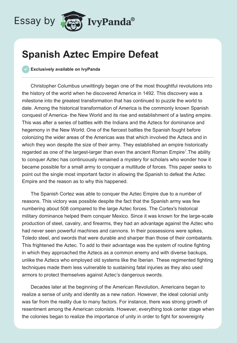 Spanish Aztec Empire Defeat. Page 1