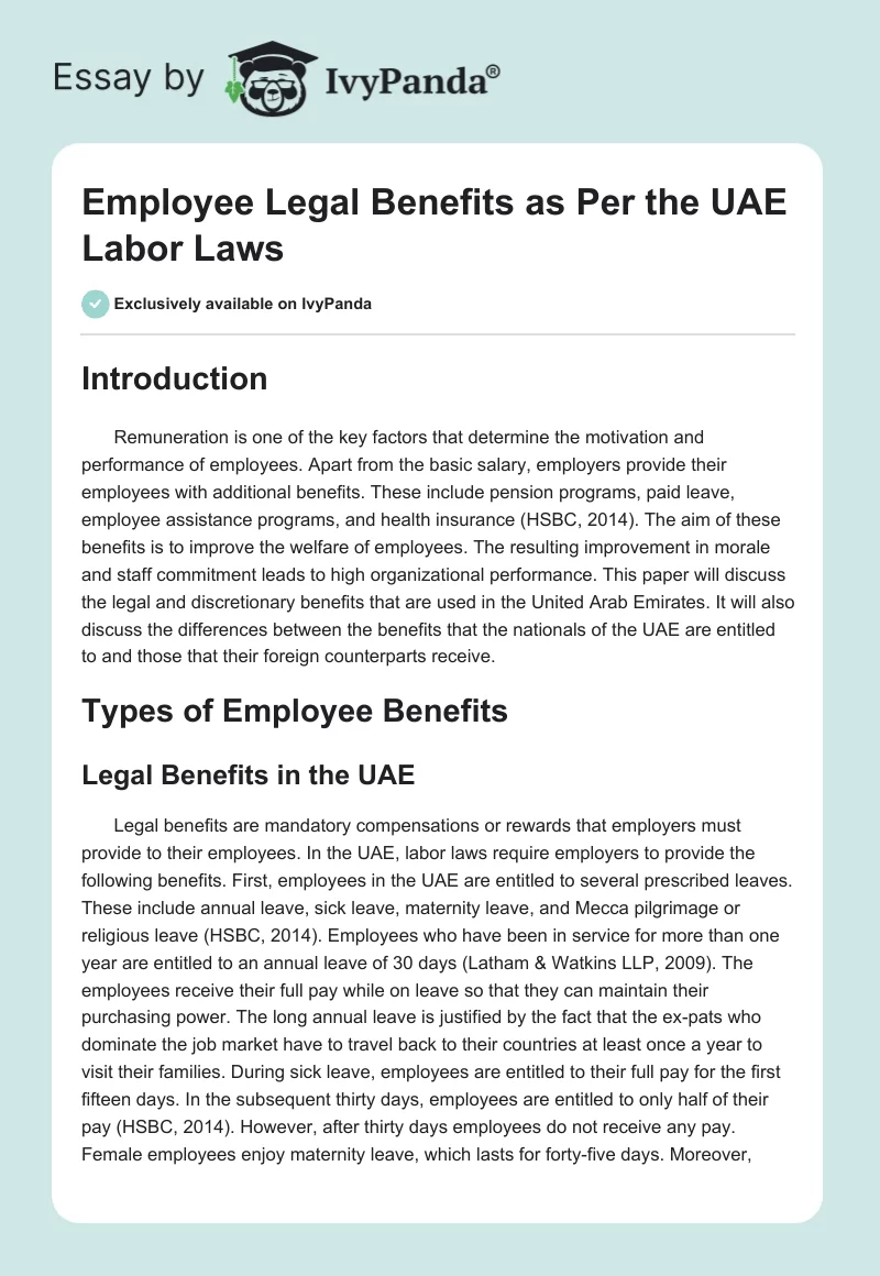 Employee Legal Benefits as Per the UAE Labor Laws. Page 1