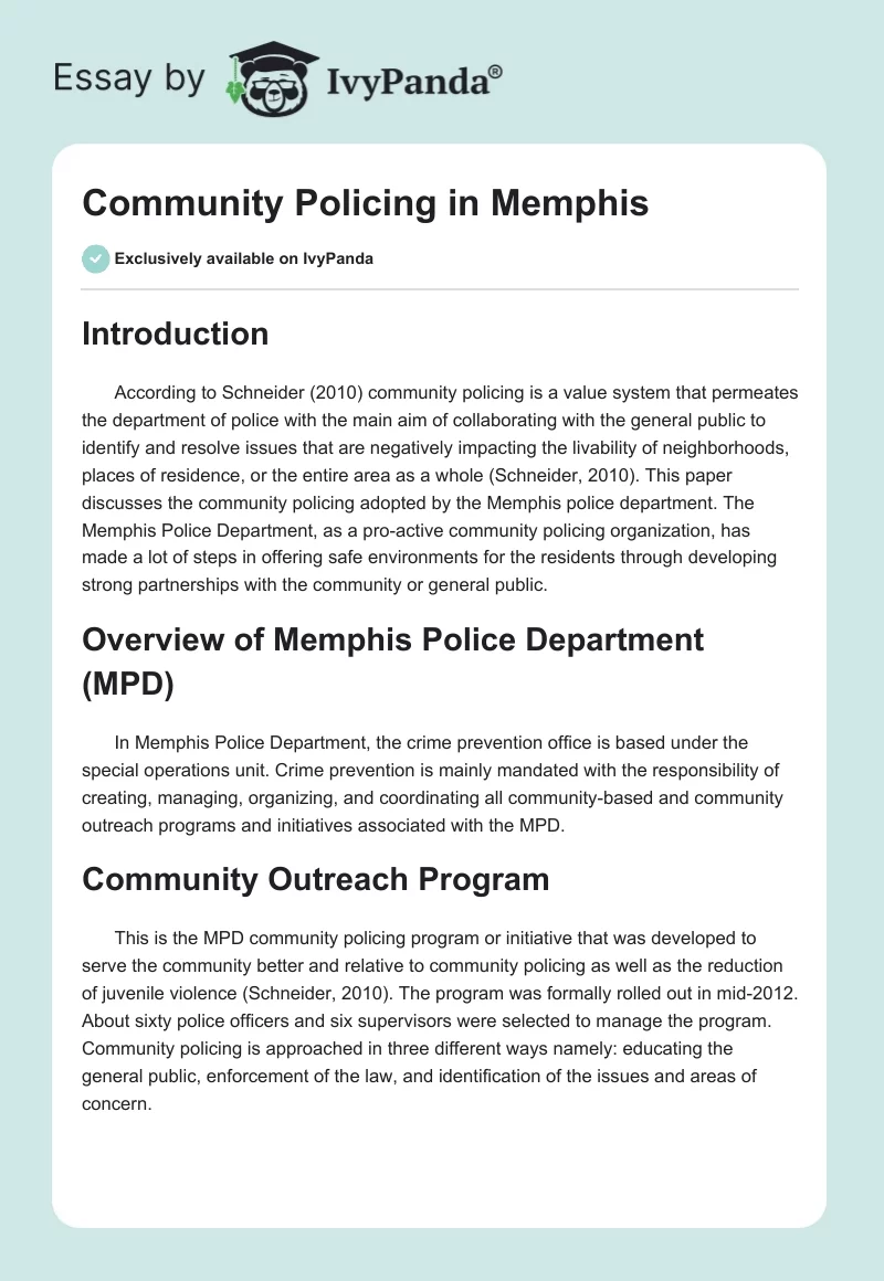 Community Policing in Memphis. Page 1