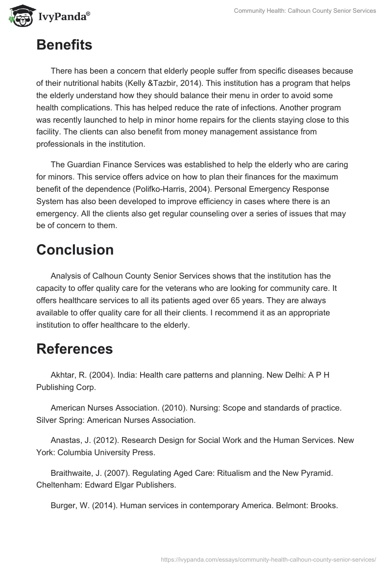 Community Health: Calhoun County Senior Services. Page 3