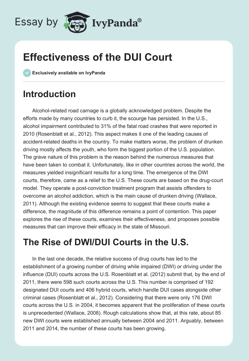 Effectiveness of the DUI Court. Page 1
