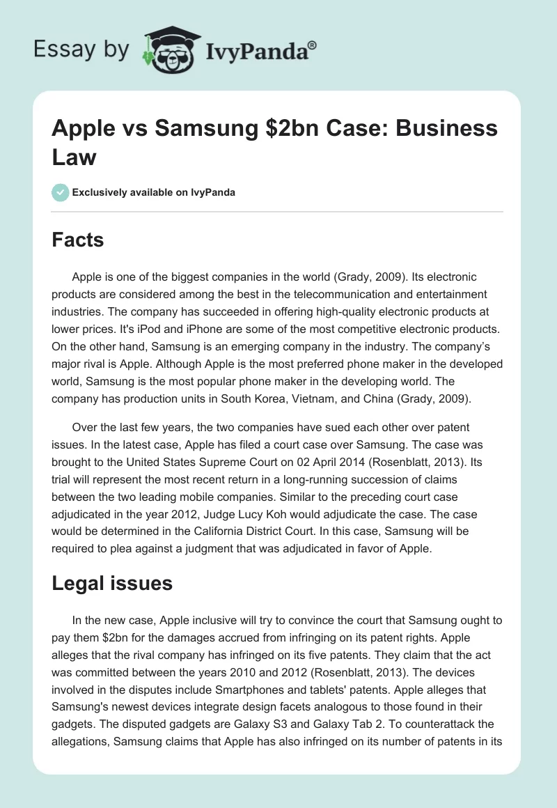 Apple vs. Samsung $2bn Case: Business Law. Page 1