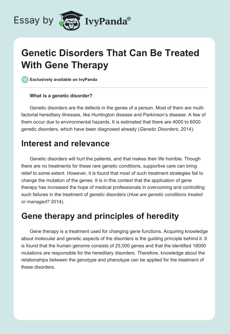 Genetic Disorders That Can Be Treated With Gene Therapy. Page 1