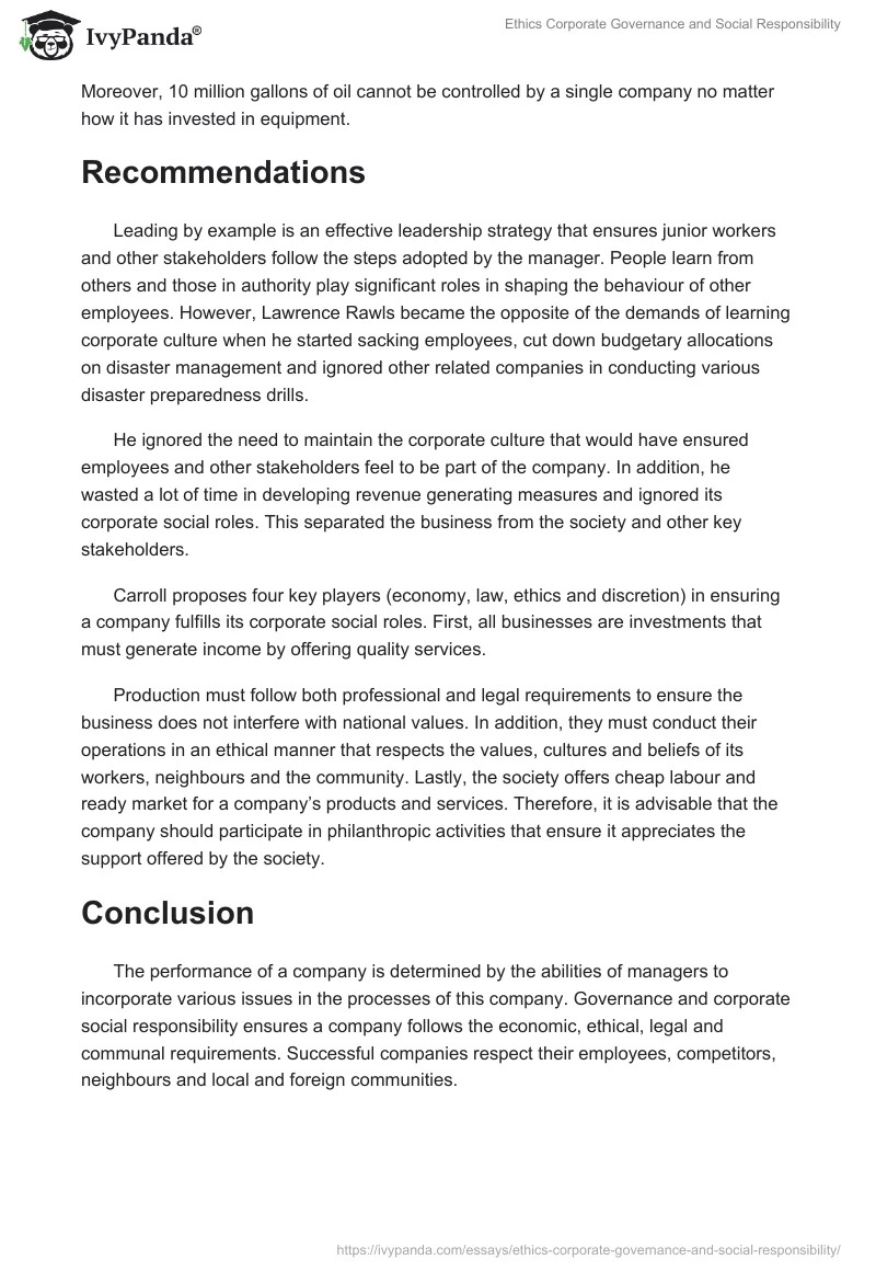 Ethics Corporate Governance and Social Responsibility. Page 5