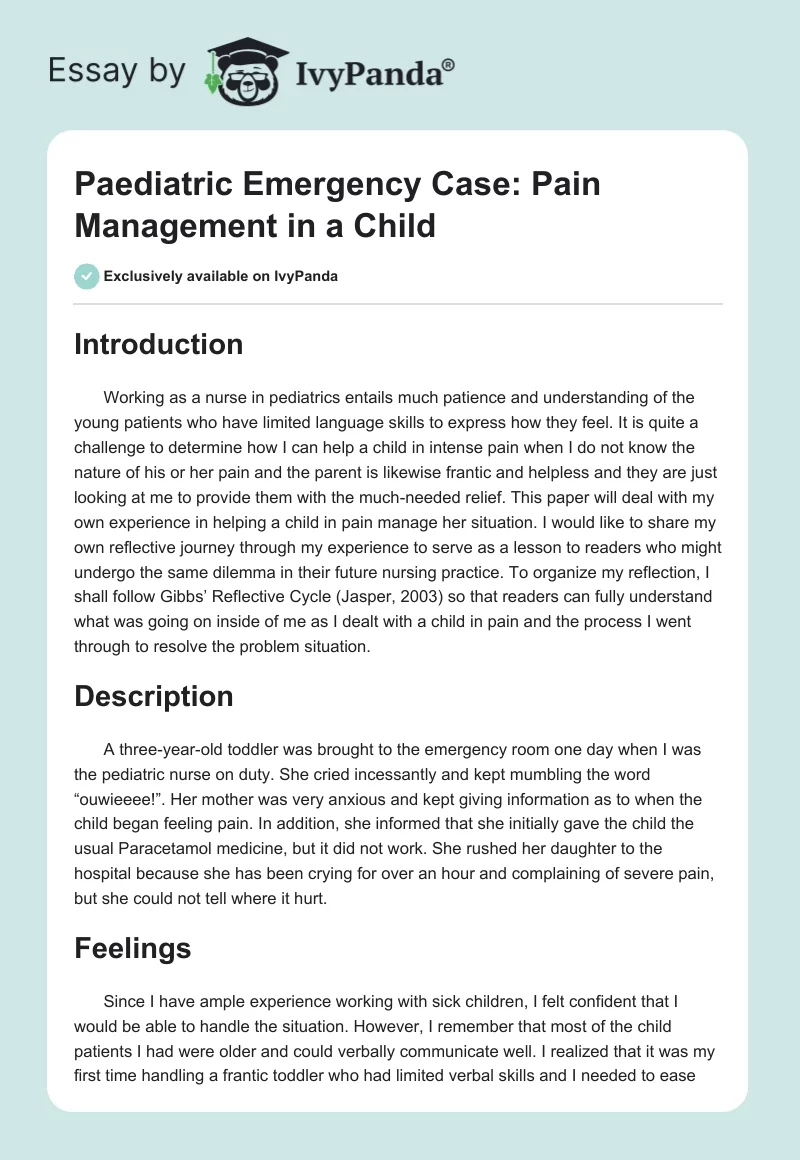 Paediatric Emergency Case: Pain Management in a Child. Page 1