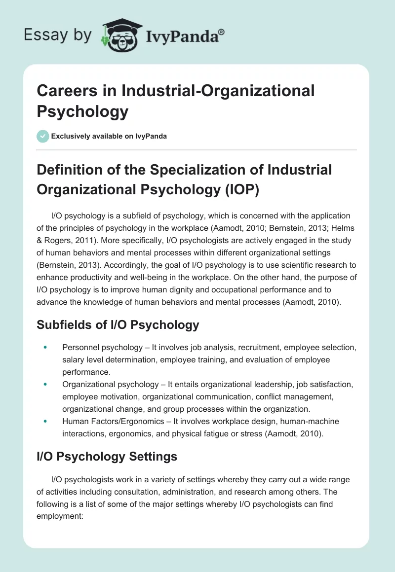 Careers in Industrial-Organizational Psychology. Page 1