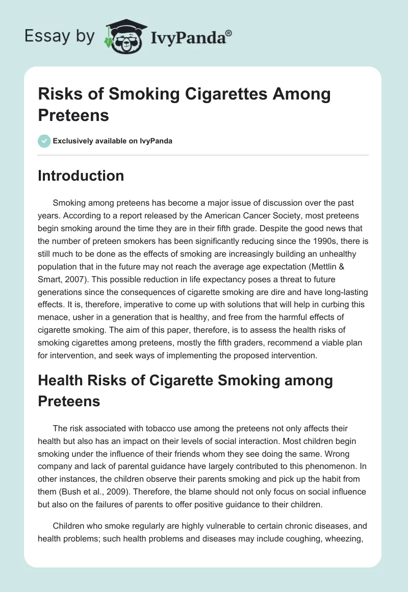 Risks of Smoking Cigarettes Among Preteens. Page 1