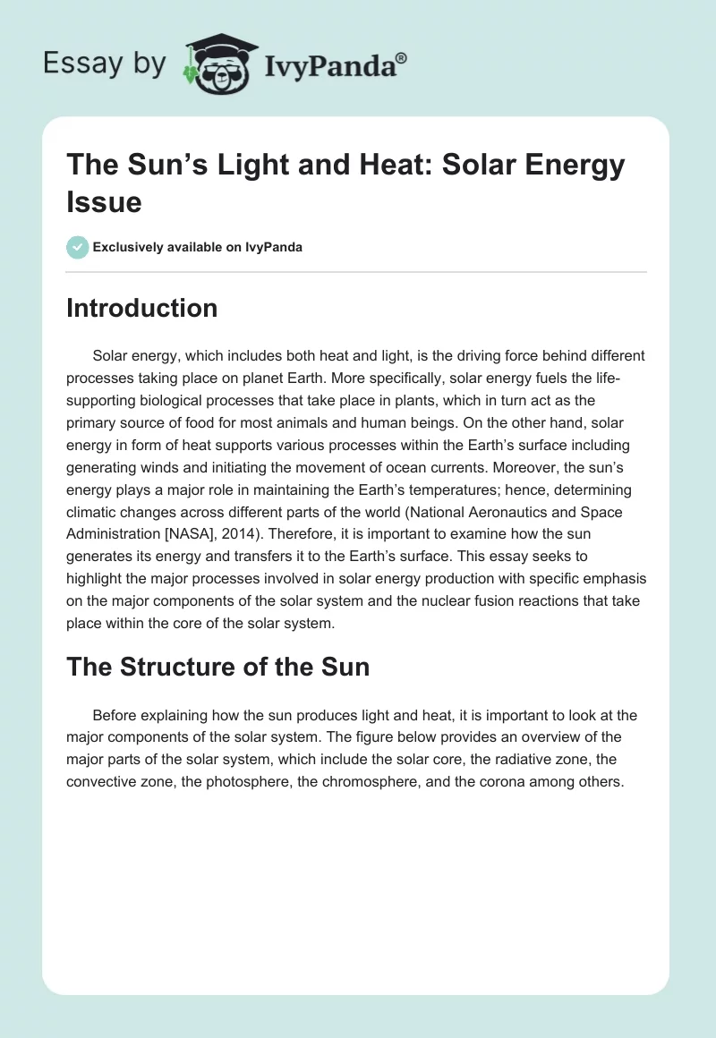 The Sun’s Light and Heat: Solar Energy Issue. Page 1