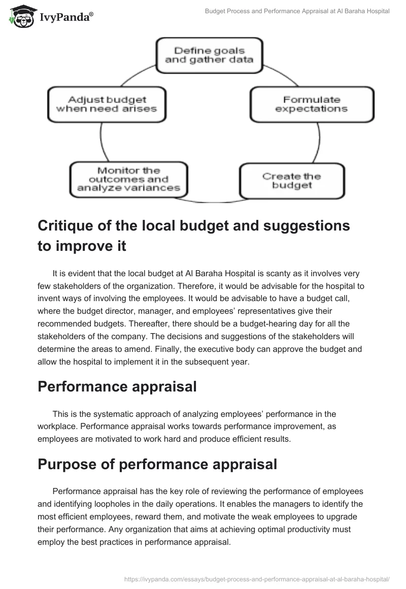 Budget Process and Performance Appraisal at Al Baraha Hospital. Page 4