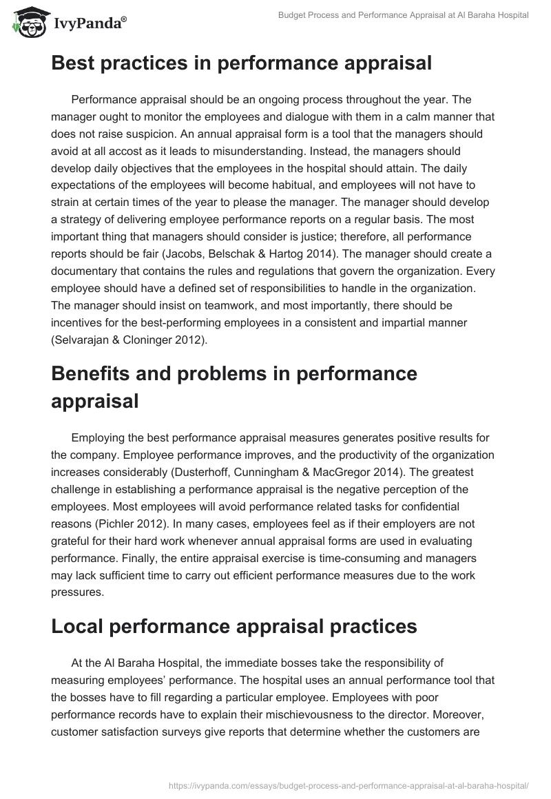 Budget Process and Performance Appraisal at Al Baraha Hospital. Page 5