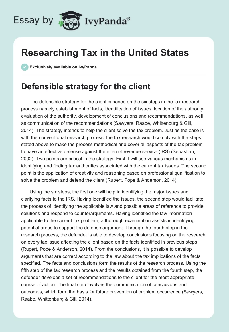 Researching Tax in the United States. Page 1