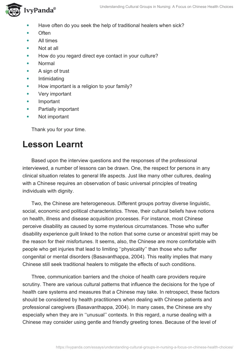Understanding Cultural Groups in Nursing: A Focus on Chinese Health Choices. Page 4