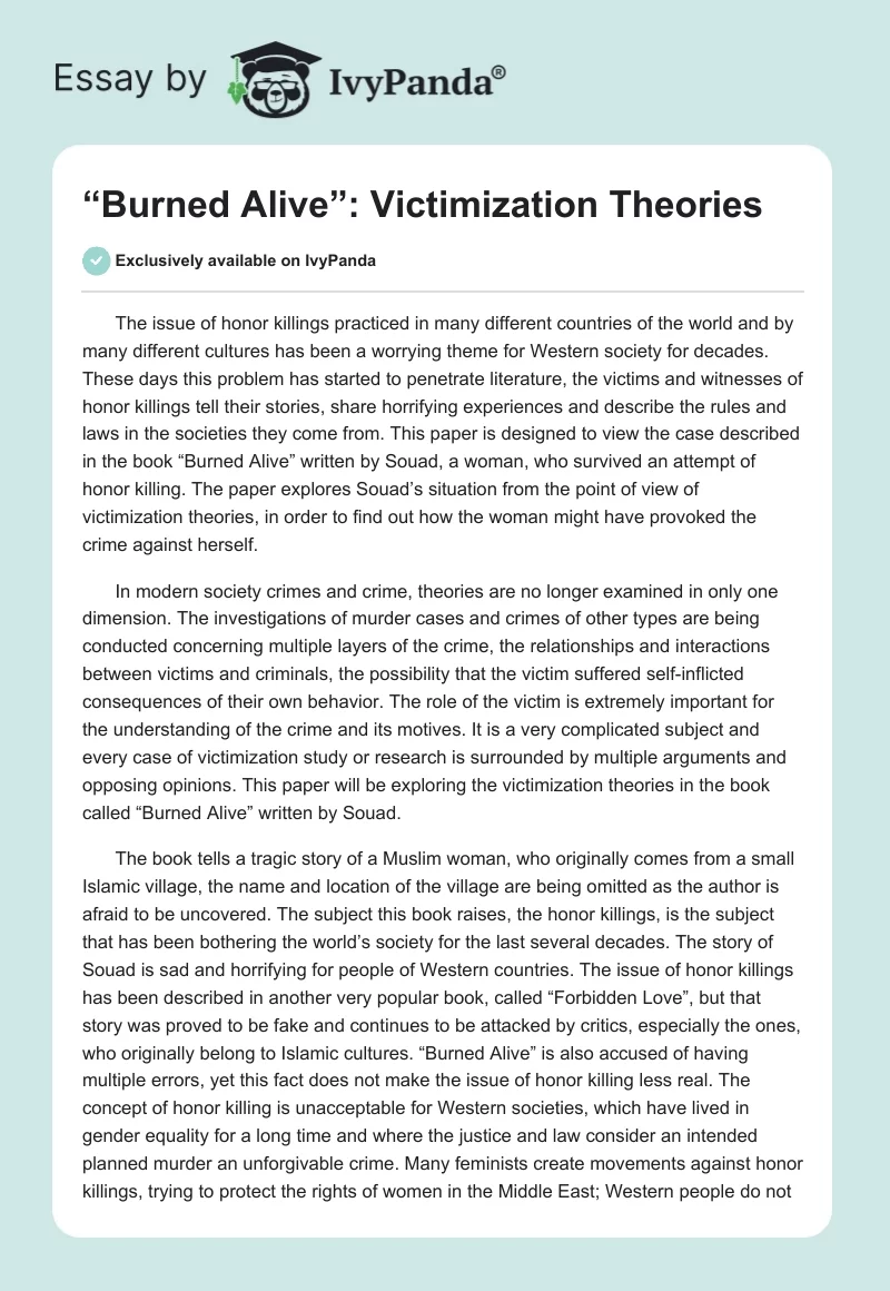 “Burned Alive”: Victimization Theories. Page 1