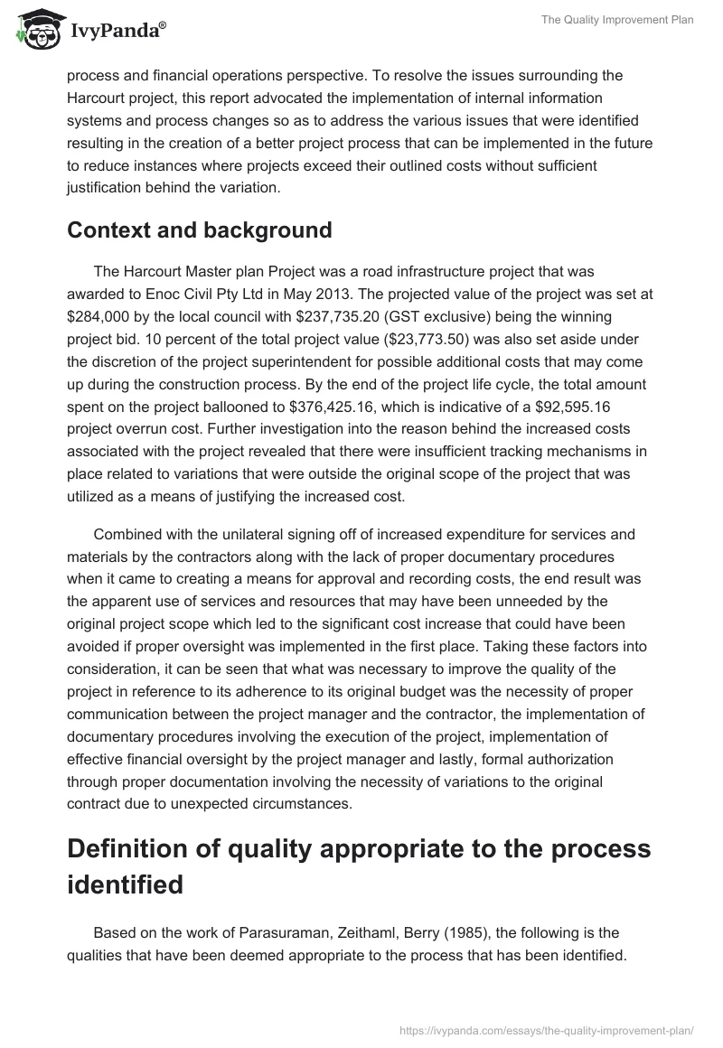 The Quality Improvement Plan. Page 2