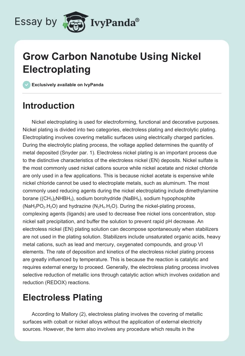 Grow Carbon Nanotube Using Nickel Electroplating. Page 1