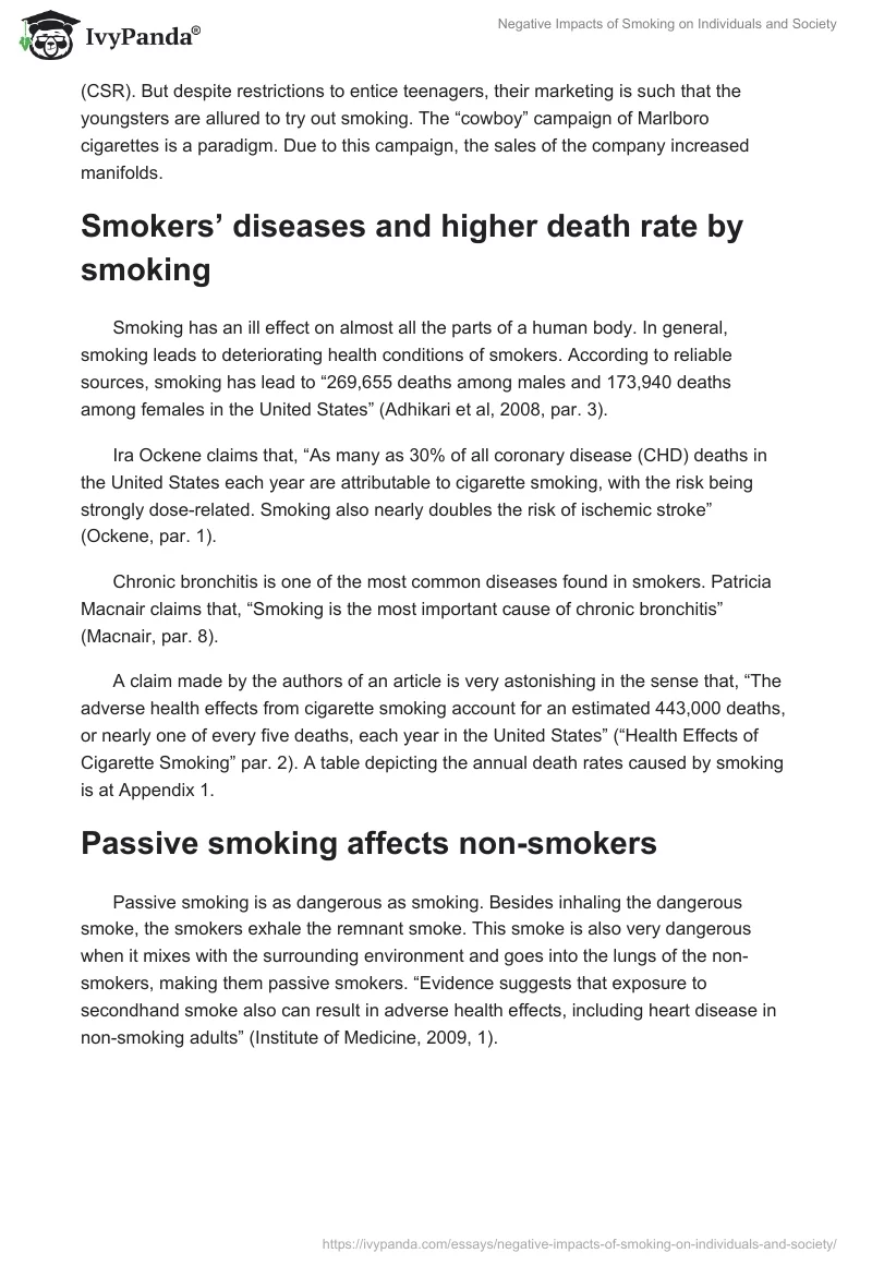Negative Impacts of Smoking on Individuals and Society. Page 2