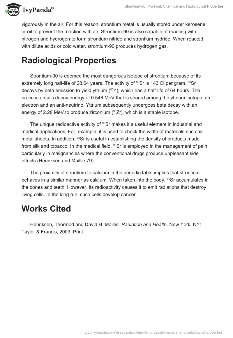 Strontium-90: Physical, Chemical and Radiological Properties. Page 2