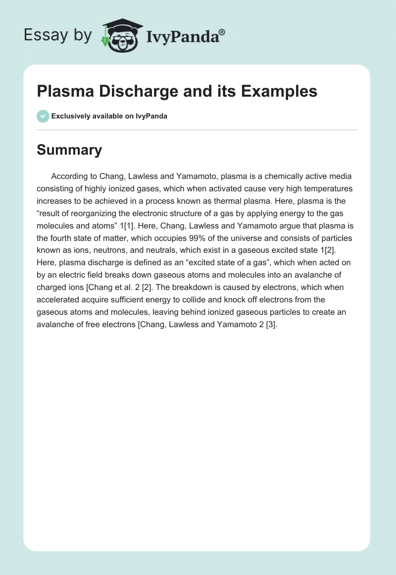 Plasma Discharge and its Examples. Page 1