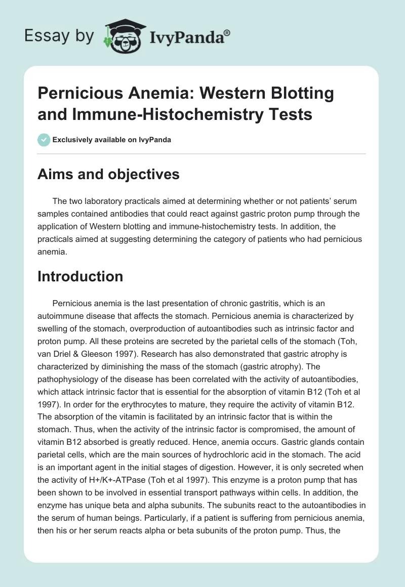 Pernicious Anemia: Western Blotting and Immune-Histochemistry Tests. Page 1