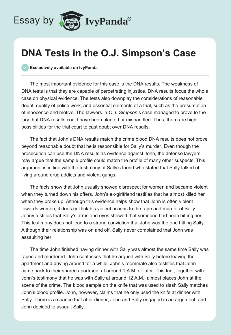 DNA Tests in the O.J. Simpson’s Case. Page 1