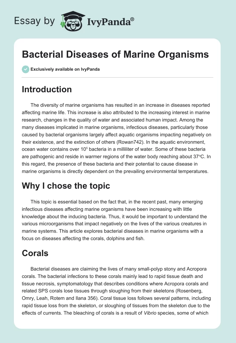 Bacterial Diseases of Marine Organisms. Page 1
