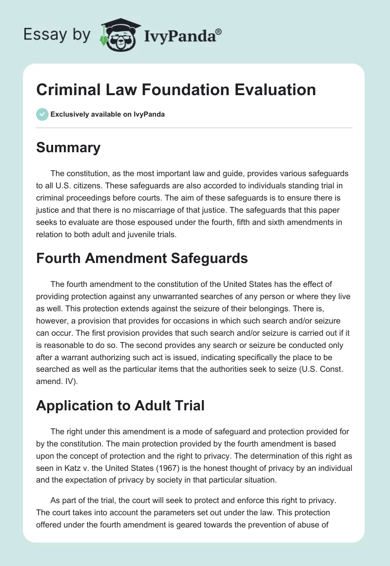 Criminal Law Foundation Evaluation. Page 1