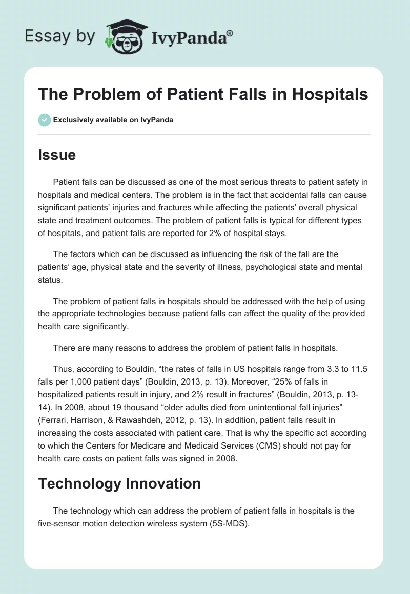 The Problem of Patient Falls in Hospitals. Page 1