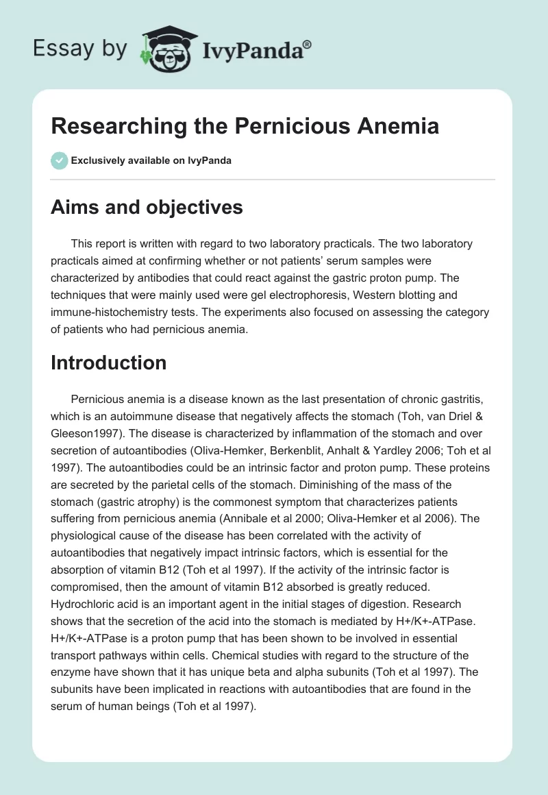 Researching the Pernicious Anemia. Page 1