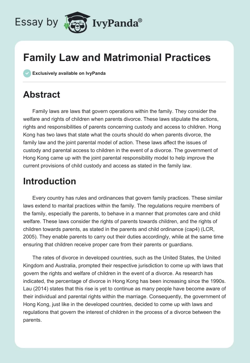 Family Law and Matrimonial Practices. Page 1
